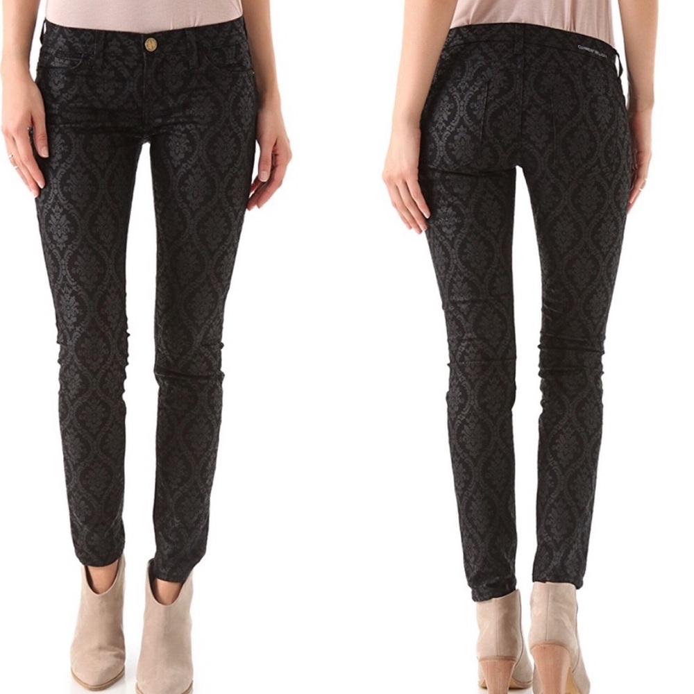 Current/Elliott Black Brocade Coated Ankle Jean Size 25 Low Rise